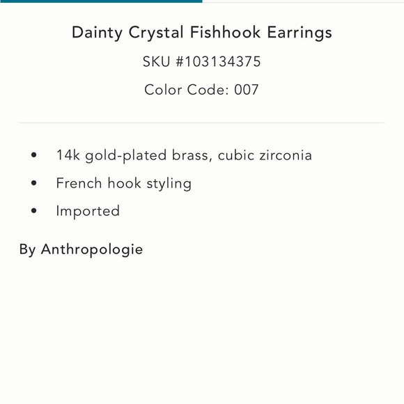 New! Anthropologie 14K Gold Plated Dainty Fish Hook Earrings NWT - Picture 3 of 4